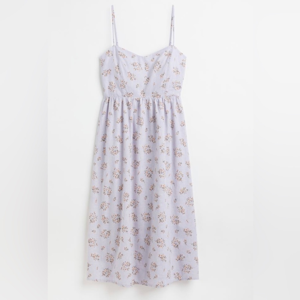 Midi floral lavender linen dress- NWT